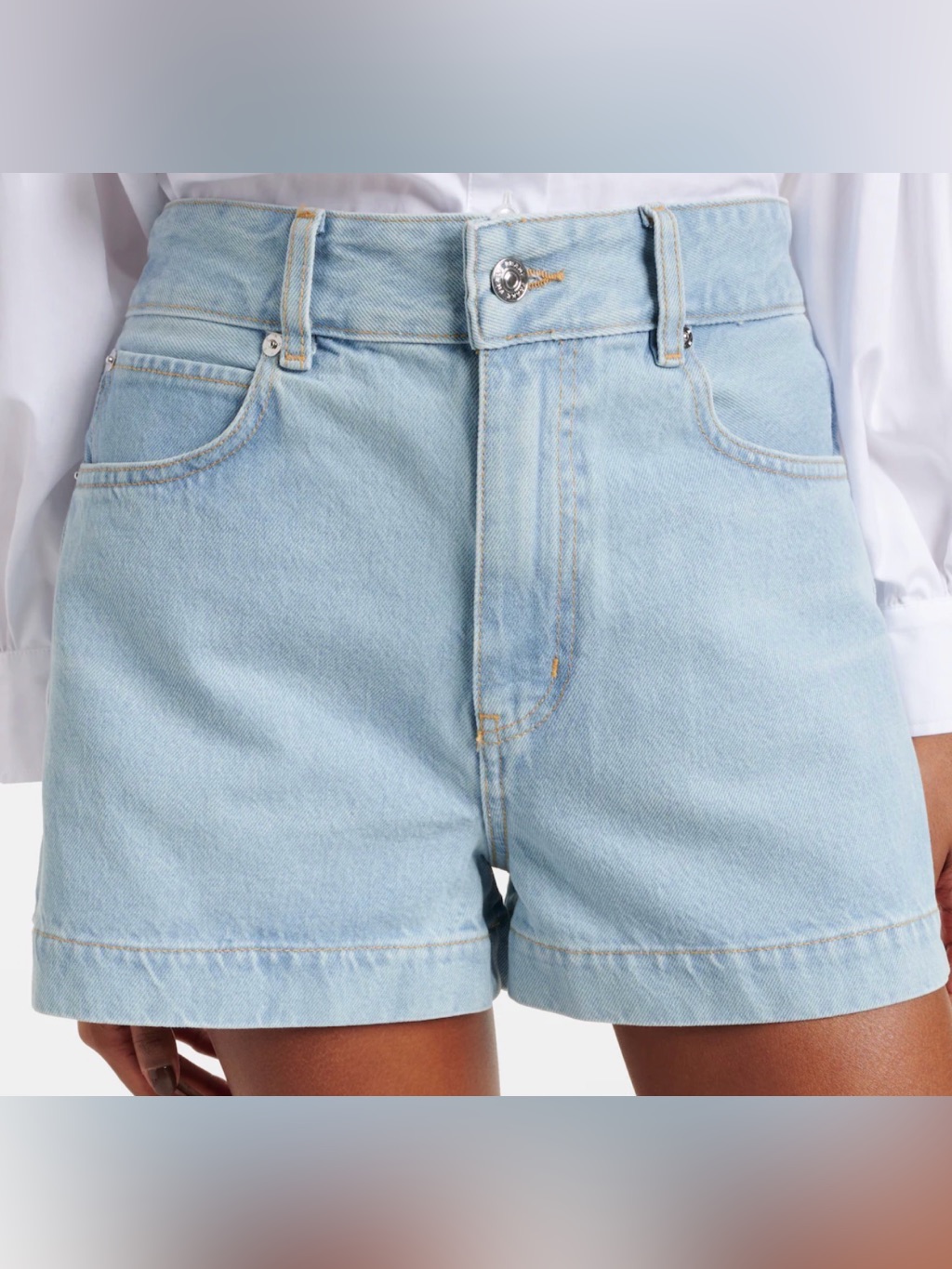 Frame Light Wash Denim High-Rise Shorts